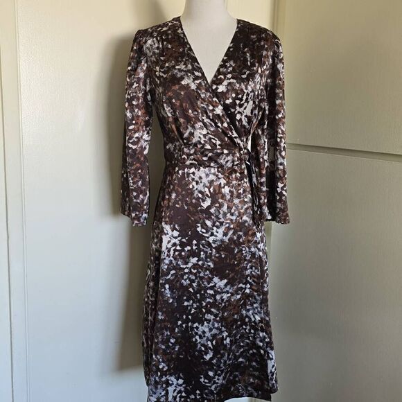 Prologue brown print wrap midi dress, NWOT, S - Picture 1 of 6